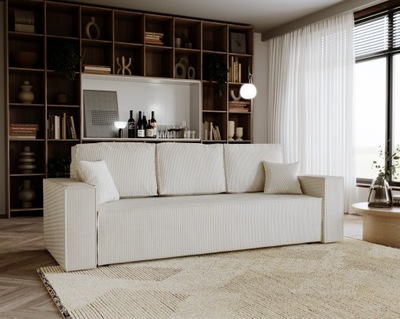 Sofa z funkcją spania kanapa AMA sztruks lamówki wypustki Beż krem POSO