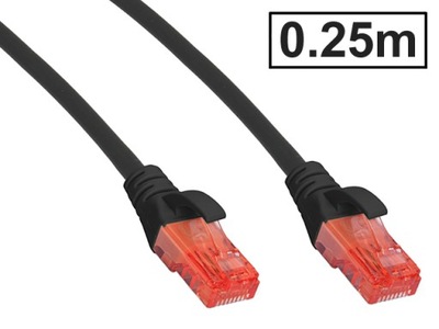 Patchcord kat.6 UTP RJ45-RJ45 1:1 Cu AWG26 czarny 0.25m