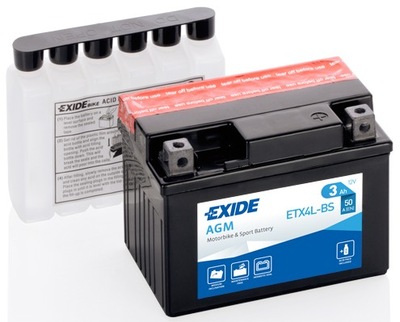 АКУМУЛЯТОР МОТОЦИКЛЕТНИЙ EXIDE AGM 4AH 70A ETX5L-BS AMPER