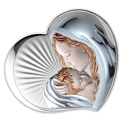Srebrny Obrazek Matka Boska w kolorze | Rozmiar: 7.5x6 cm
