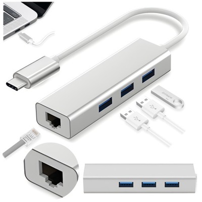 HUB USB 3.1 typ C 3x USB 3.0 ethernet RJ-45 LAN przejściówka stacja