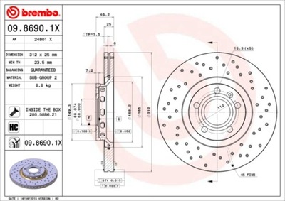 ДИСКИ ТОРМОЗНЫЕ ТОРМОЗНЫЕ ПЕРЕД BREMBO 09.8690.1X 0986901X