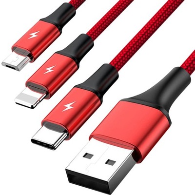 Kabel Unitek do ładowania 3w1, USB-A do USB-C, Micro USB, Lightning, 1,2m