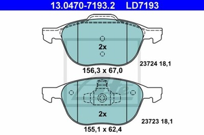 ATE 13.0470-7193.2 КОЛОДКИ КЕРАМИЧЕСКИЕ ПЕРЕД FORD C-MAX/FOCUS/KUGA/TRANSIT