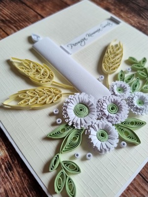 Kartka KOMUNIA rękodzieło hand made kartki quilling