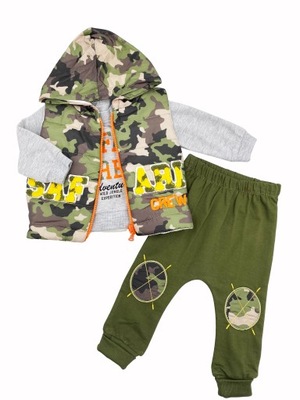 Moro komplet niemowlęcy dla chłopca z kamizelką wiosenny safari bluza r.68