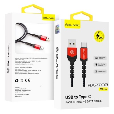 Kabel Blavec USB - USB typ C 3 m czarny