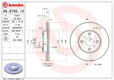 ДИСКИ ТОРМОЗНЫЕ ТОРМОЗНЫЕ ПЕРЕД BREMBO 09.6765.10 09676510