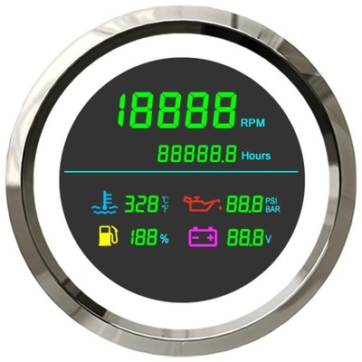 6 In 1 LCD Multi-Function Tachometer Fuel Gau 