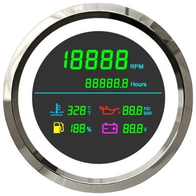 NUEVO 6 IN 1 85MM LCD MULTI-FUNCTION TACHOMETER FUEL GAUGE WATER TEMPE~84132  