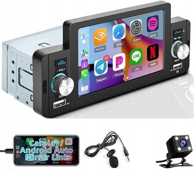 Radio Hikity 1DIN 5" CarPlay Android Auto BT Kamera FM USB