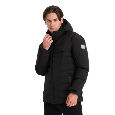 Zimowa kurtka męska z odpinanym kapturem czarna V3 OM-JAHP-0150 L