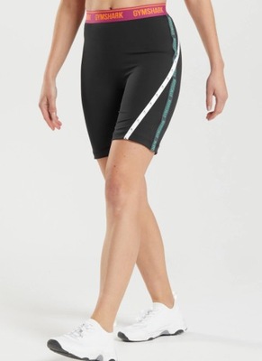 GYMSHARK LEGGINSY KRÓTKIE SPORTOWE CZARNE Z LOGO S 1A1D2_C*