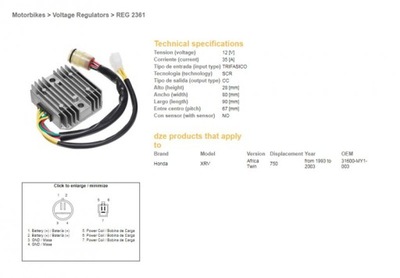 VAIK. REGULATORIUS ĮTAMPOS HONDA XRV 750 93-00 (35A) (31600-MY1-003) (ESR672) 