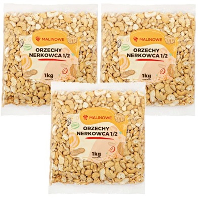 ZESTAW ORZECHY NERKOWCA 3 X 1kg POŁÓWKI NATURALNE