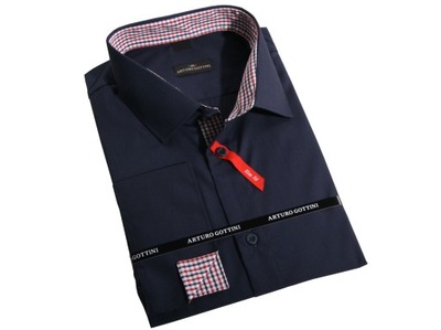 KOSZULA GRANATOWA KRATKA 43/44 182-188 SLIM FIT