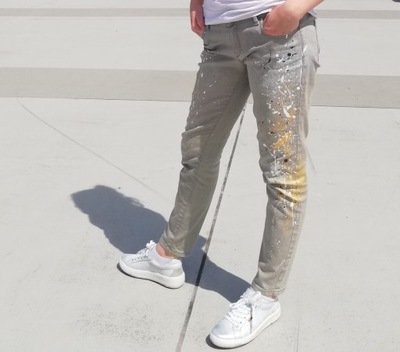Spodnie szare Massimo Dutti 40 jeansowe malowane