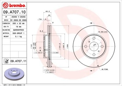 BREMBO 09.A707.11 DISCO DE FRENADO  