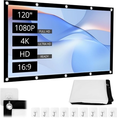 EKRAN MATA PROJEKTOR PROJEKCYJNA 120 CALI KINO DOMOWE SKŁADANA MAPA 16:9