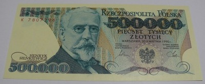 500000 zł 1990 H. SIENKIEWICZ - ser. K - STAN BANKOWY