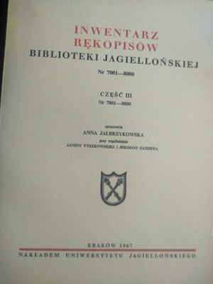 Inwentarz Rękopisów Biblioteki Jagiellońskiej cz. 3 7801-8000