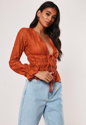 MISSGUIDED RDZAWY KORONKOWY WIĄZANY TOP (38)