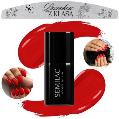 SEMILAC 063 Legendary Red UV LED Lakier Hybrydowy do paznokci 7ml + PILNIK