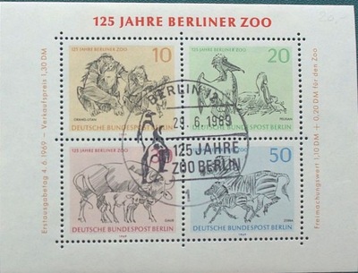 NIEMCY - BERLIN - 1969 - 125 LAT BERLIŃSKIEGO ZOO - BLOK FDC