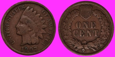 USA 1 Cent 1907 INDIANIN /U 258