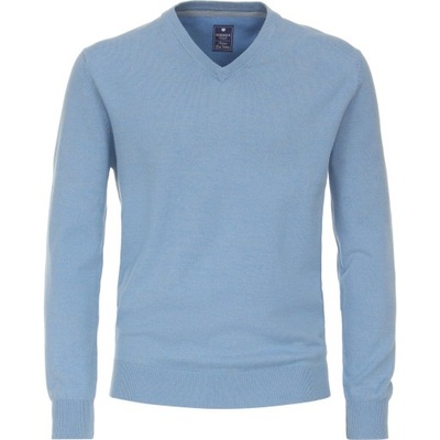 niebieski melanż, gładki bawełniany sweter męski w serek Redmond 3XL
