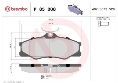 BREMBO P 85 008 КОМПЛЕКТ КОЛОДОК ТОРМОЗНЫХ, ТОРМОЗА TARCZOWE