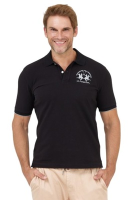 LA MARTINA Czarna koszulka polo z wyszywanym logo XXL