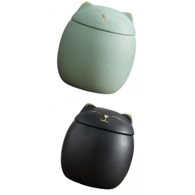 2x Ceramiczne pojemniki na herbatę w kształcie kota