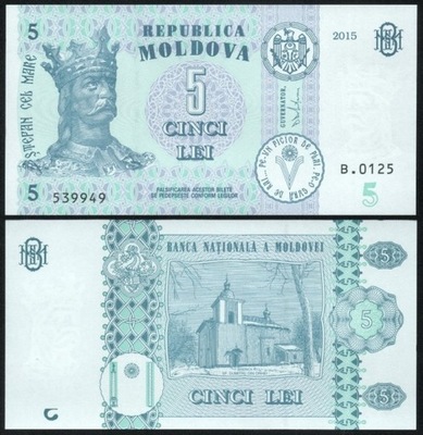 $ Mołdawia 5 LEI P-B22 UNC 2015