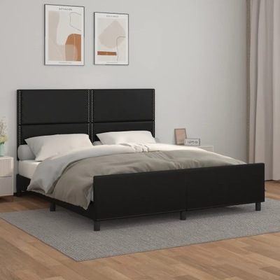 Rama łóżka z zagłówkiem, czarna, 160x200 cm, sztuczną skórą