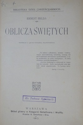 OBLICZA ŚWIĘTYCH ERNEST HELLO 1910