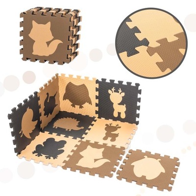 Puzzle piankowe mata dla dzieci 9 elementów beż-brąz-czarny 85cm x 85cm x 1