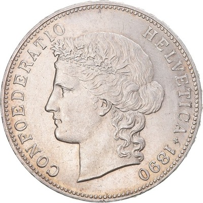 Moneta, Szwajcaria, Helvetia, 5 Francs, 1890, Bern