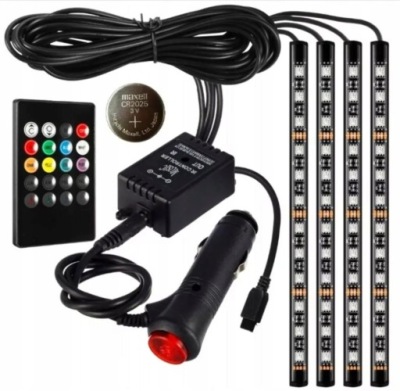 Підсвітка освітлення салону кабіни автомобіль стрічка молдинг led rgb 4x12 фото №1