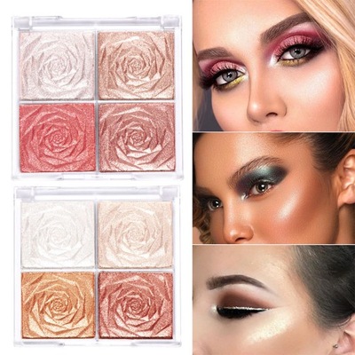 Paleta 4 kolorowych rozświetlaczy do makijażu Rose