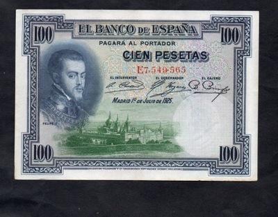 BANKNOT Hiszpania -- 100 Pesetas -- 1925 rok