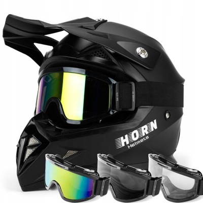 CASCO PARA MOTOCICLETA CROSS HORN 915 +GOGLE 3X COLORES PARA WYBORU, PARA INTERKOM XS  