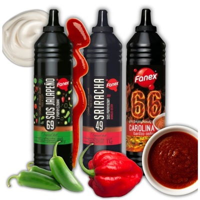 SOS SOSY PAPRYKOWE CAROLINA SRIRACHA JALAPENO OSTRE PIKANTNE PAPRYKA FANEX