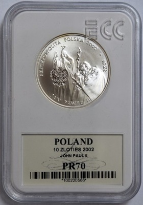 10 ZŁ JAN PAWEŁ II - PONTIFEX MAXIMUS 2002 GCN PR70