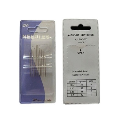 Igły do szycia ręcznego "2" srebrne oczko