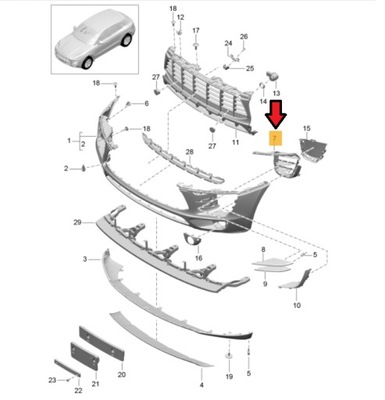 РЕШЕТКА БАМПЕРА ПРАВОЕ PORSCHE MACAN 95B807682 1E0