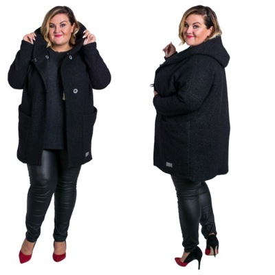 Płaszcz Oversize z Bukli czarny Plus Size -M