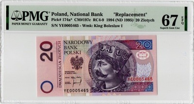 10 zł 1994 - YF - St. PMG 67 EPQ. Nr. 000xxxxx