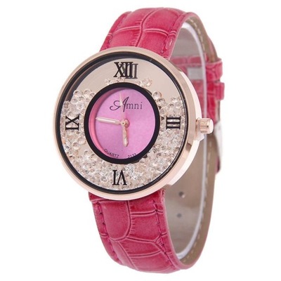 Zegarek damski różowy pasek tarcza cyrkonie