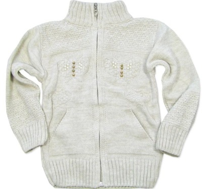 4-5L Sweter sweterek dziewczynki zapinany na zamek golf MOTYLKI szarybeż